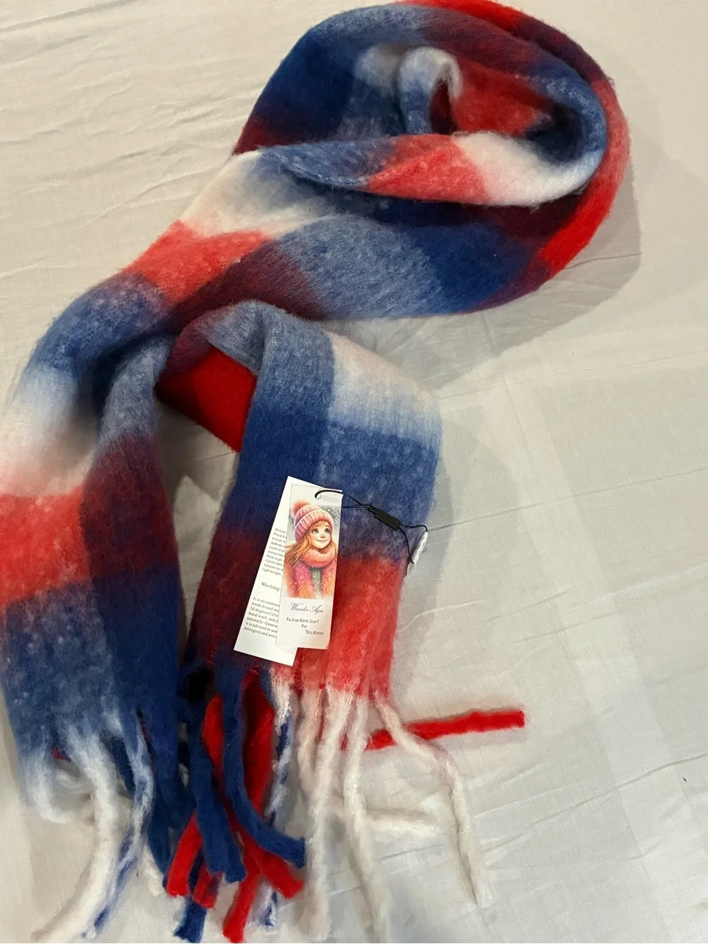 Red, Blue & White Plaid Scarf NWT